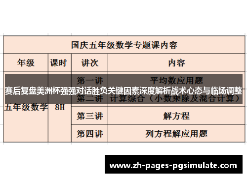 赛后复盘美洲杯强强对话胜负关键因素深度解析战术心态与临场调整