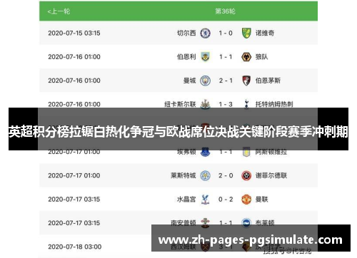 英超积分榜拉锯白热化争冠与欧战席位决战关键阶段赛季冲刺期
