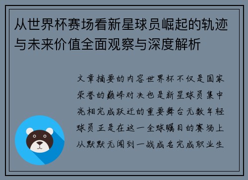 从世界杯赛场看新星球员崛起的轨迹与未来价值全面观察与深度解析